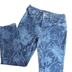 Chicos 00 Perfect Stretch Girlfriend Slim Leg Ankle Jeans Blue Floral Size XXS